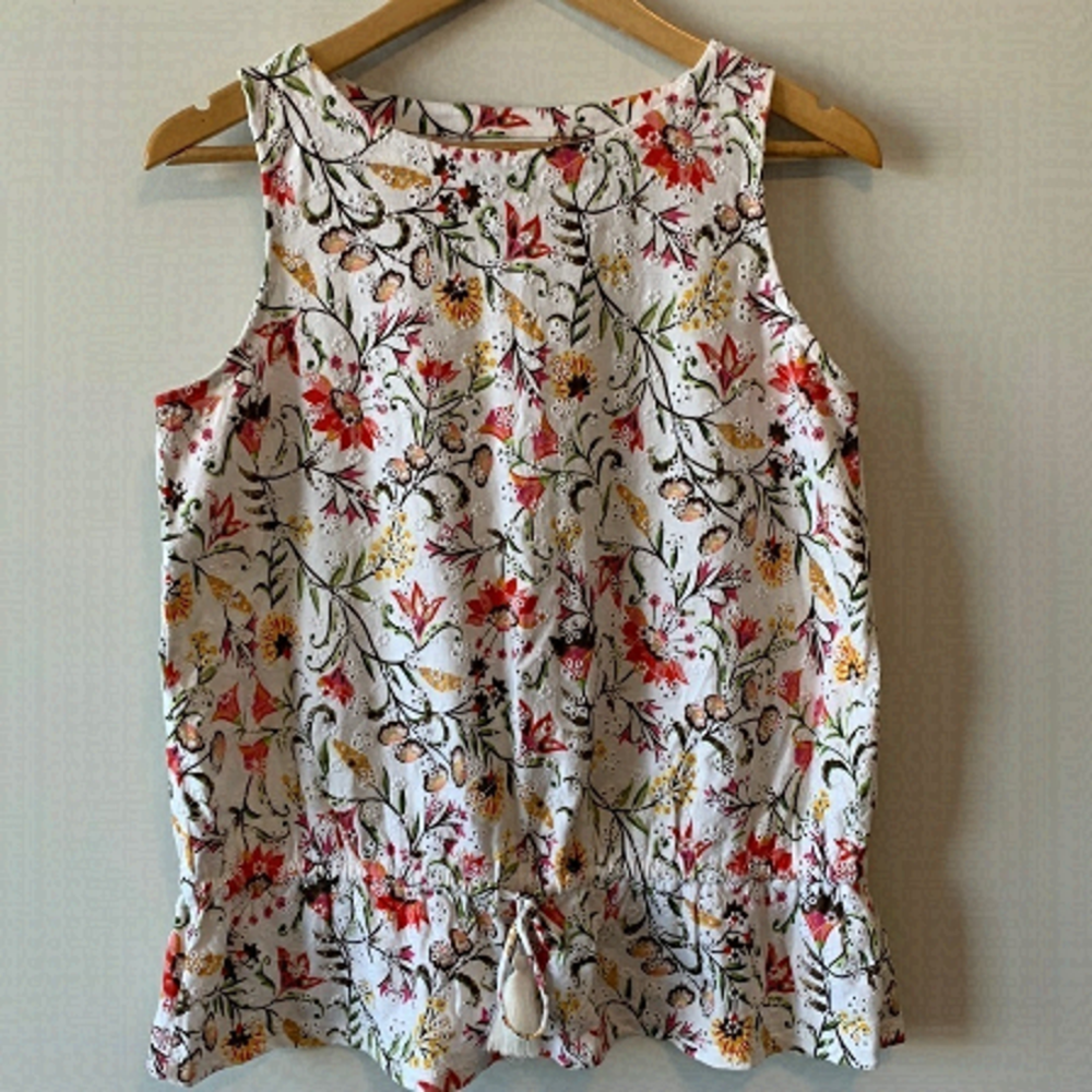 J. Jill Floral Embroidered Sleeveless Blouse Size Small Petite